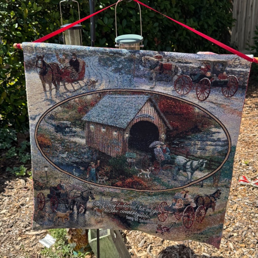 Thomas Kinkade Country Memo Woven Tapestry‎ Wall Hanging 27x27 Song of Solomon